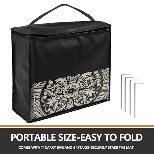 Capslpad Outdoor Rug 9x12 Patio Waterproof Boho Floral Plastic Straw Rug Large Foldable Vintage Outside Carpet with Carry Bag for RV Backyard Balcony Bench Picnic Porch, Camel - color: Black&brown, size: 9' x 12' (Rectangular)
