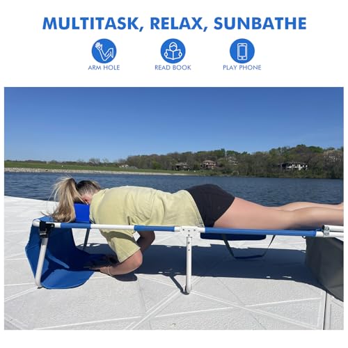 Wheel-To-Go Tanning Chair with Wheels Sun Canopy Umbrella Face Hole Thicker Washable Adjustable, Heavy Duty Folding Lay Flat Sun Lounge Chair Beach Outside Sunbathing Reading, UPF 50+ (Patent Design) - color: Royal Blue, style: Standard Size + Sun Canopy