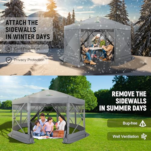 COBIZI 15x15 FT Pop Up Gazebo - Canopy Tent, Large Gazebos On Clearance with Sidewalls, Screened in Gazebo,carpas para Patio,Portable Screen Tents for 12-15 Persons Outdoor Camping, Backyard, Gray - color: Gray, size: 15x15ft with 7 sidewalls