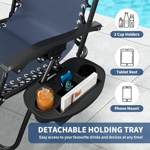 Garvee Zero Gravity Chair Set of 2, Patio Lounge Chair Outdoor with Pillow & Cup Holder Tray, Adjustable Reclining Chair, Folding Portable Camping Chair for Deck, Beach, Yard, Garden - Navy Blue - color: Navy Blue