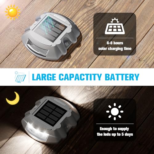 VOLISUN Solar Deck Lights Driveway Dock Lights, 20-Pack Led IP68 Waterproof Outdoor Warning Step Lights for Driveway Sidewalk Garden Pathway Yard(White, Auto On/Off - color: White, size: 20 Pack
