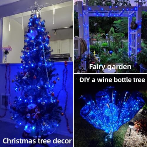 YEGUO 4 Pack Blue Solar Fairy Lights, Each 33ft 100 LED Christmas Lights Outdoor Waterproof, 8 Modes Sliver Wire Solar String Lights - color: Blue