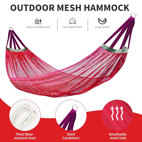 Outdoor Travel Camping Sport Hammock, Super Soft and Breathable Nylon Mesh Hammock, Breathable 330 Lbs with Storage Bag (Red) - color: Red, size: One Size