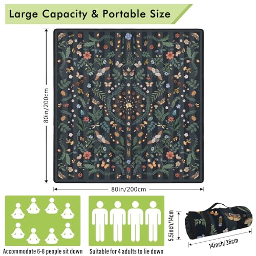 Mushroom Picnic Blankets Waterproof Foldable, 80″X80″ Extra Large Picnic Mat Insect Outdoor Blanket for Grass, Packable Beach Blanket Sandproof Picnic Accessories for Camping Music Festival Park Lawn - color: C04, size: 6'8" X 6'8" (Square)