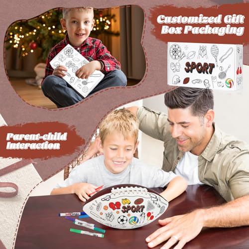 Size 6 Color Your Own Football Brown DIY Custom Craft Kit with Pump 12 Markers Personalized Youth Toddler Training Paint Your Own Toy Creative Gift for Kids (Brown Foorball, 6) - size: 6, style: Brown Foorball