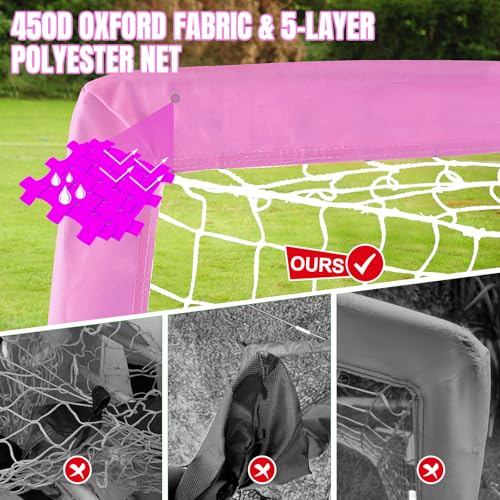 Pro-Grade Kids Backyard Soccer Goal, Tear-Resistant 5-Layer Polyester Soccer Net & 10mm Poles for Maximum Durability, 4x3ft/6x4ft/7x5ft, Pop Up Portable Soccer Training Equipment Set with Size 4 Ball - size: 6 ft x 4ft, style: Pink