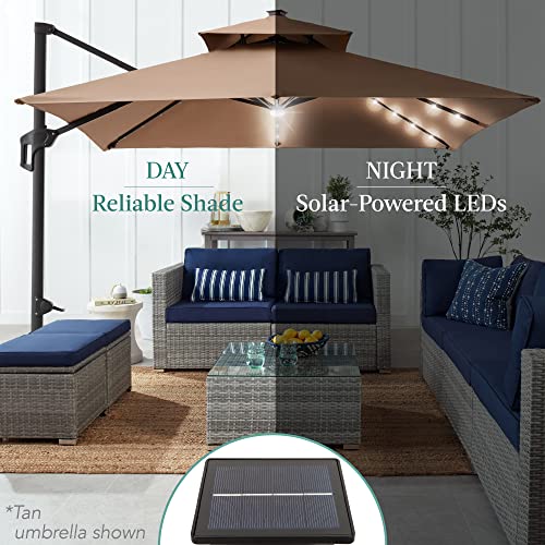 Best Choice Products 10x10ft Cantilever Patio Umbrella w/Base Included, Solar LED Lights 360 Rotation Large Offset Hanging Outdoor Shade for Deck Pool Backyard w/Stand – Navy Blue - color: Navy Blue, size: 10x10ft