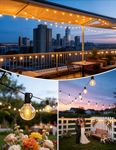 Brightever G40 Solar String Lights Outdoor with Remote, 200FT 72+2 LED Shatterproof Bulbs, Dimmable & Timable, 3 Lighting Modes, Waterproof Solar Power Outdoor Lights for Patio, Market, Wedding - size: 200FT