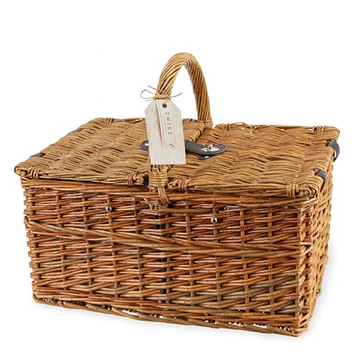 Twine Cape Cod Wicker Basket with Insulated Compartments, Service for 4 – Includes Silverware, Plates, Napkins, Wine Glasses, Shakers, and Corkscrew, Perfect for Picnic, Outdoor Party - style: Cape Cod Picnic Basket