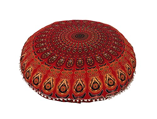 32" Peacock Mandala Bohemian Yoga Meditation Floor Pillow Cover Comfortable Home Car Bed Sofa Cushion Couch Seating Large Zipped Throw (32 inches, Red) - color: Red