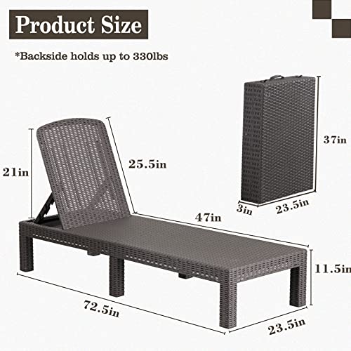 DIMAR GARDEN Outdoor Chaise Lounge, Pool Lounge Chair with Table, 3 Pieces Mocha - color: Grey, style: 3 Pieces