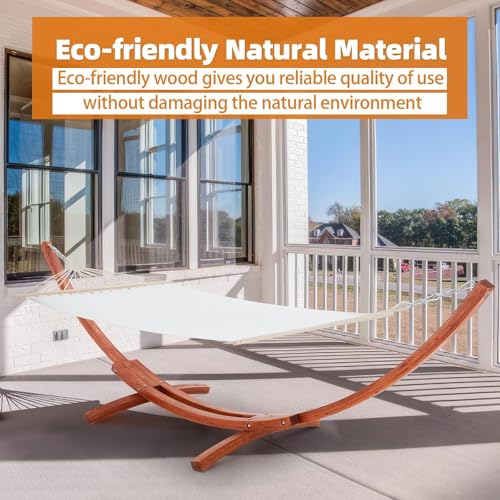 ECOTOUGE 13 FT Hammock with Stand, Heavy Duty Hammock Stand, 2 Person Heavy Large Hammock Bed for Porch, Patio, Balcony, Garden, Backyard, Load 550lbs 550LBS, White-Yellow - size: 13FT