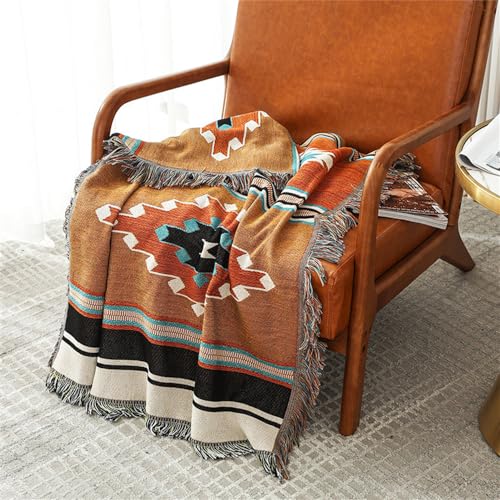 Homesy Boho Throw Blankets Southwestern Bed Throws Cover Reversible Green Aztec Southwest Blanket for Couch Chair Sofa Home Outdoor Beach Car Tent Travel Camping 51"x63" - color: Brown, size: 51"x63"
