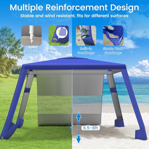 MoKo Beach Cabana, 8'×8' Large Beach Canopy with Side Wall, UPF 50+ Protection Easy Setup Beach Tent Sun Shelter, Adjustable Height Wind Resistant Cabana Beach Tent for Whole Family, Navy Blue - color: Navy Blue