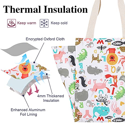 iknoe Insulated Lunch Bag for Women, 9L Durable Wide-Open Foldable & Portable Lunch Tote with Interior Pockets, Water-resistant Thermal Lunch Cooler for Adults Picnic Beach (Zoo) - color: Zoo, size: Velcro Closure