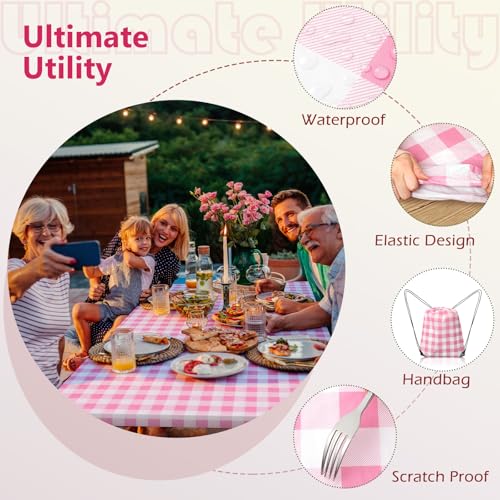Picnic Table Cover with Bench Covers and Bag, Camping Table Camping Essentials Cover with Elastic Edges(Pink) - color: Pink