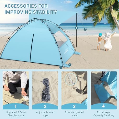 Elegear CumbreX™ Beach Tent Sun Shelter with Canopy, 6-8 Person Beach Tent, Easy Setup UPF 50+ UV Protection Portable Lightweight Double Silver Coating Cabana Sun Shade Shelter - Sky Blue - color: Sky Blue, size: 6-8 Person