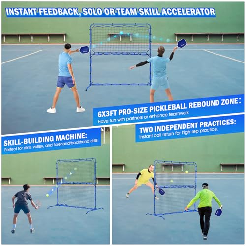 Pickleball Rebounder Net with Kitchen Lines System for Solo Training Equipment, 7.9FT or 6FT 2in1 Mini Pickleball Practice Net Portable Trainer for Driveway Backyard Garage, Easy Setup & Storage - size: 6FT Pickleball Net with Pro Paddles Set