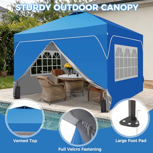 8x8 FT Pop Up Canopy with 1-Button Push, 4 Removable Sidewalls, Sandbags, Instant Canopy Tent for Outdoor Events - color: Blue, size: 8x8 with Sidewalls