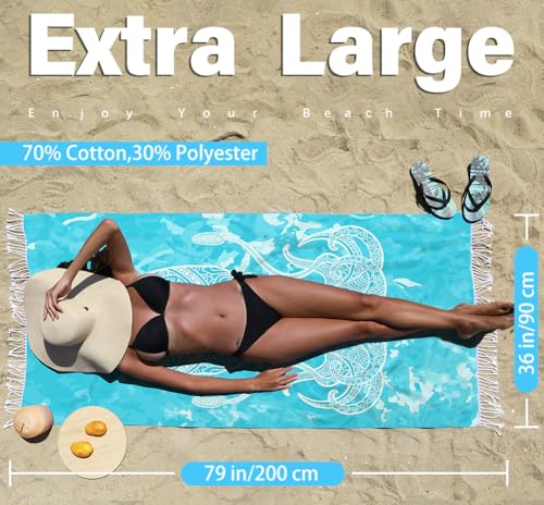 Widdonen Thin Turkish Beach Towel Lightweight Quick Dry Absorbent Cotton Bathroom Bath Pool Swim Towels Extra Large Oversized Sand Free Beach Accessories Essentials Cloud Gifts for Adult - color: 2 Pack Blue Purple Octopus, size: X-large(79 X 36 Inches,20