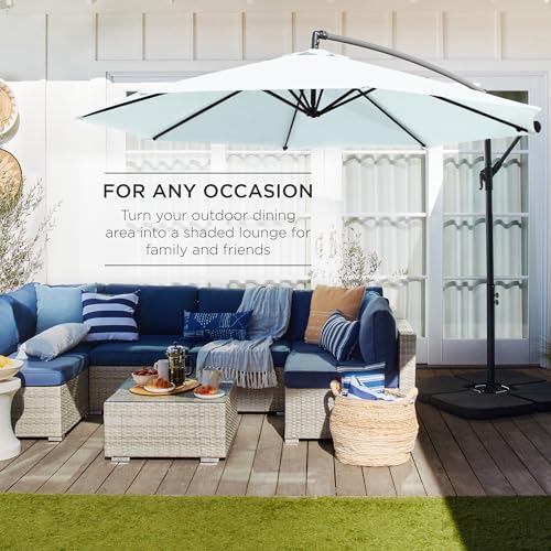 Best Choice Products 10ft Offset Cantilever Hanging Market Patio Umbrella, 8 Sturdy Ribs, Easy Adjustment - Baby Blue - color: Baby Blue, size: Offset