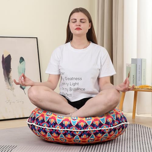 LOVMOC 32 Inch Round Floor Pillow for Adults Set of 2, Large Thick Memory Foam Boho Mandala Meditation Floor Seating Cushion, Machine Washable for Living Room Outdoor Yoga Floor Sitting, Red - color: Red, size: 2 Count (Pack of 1)