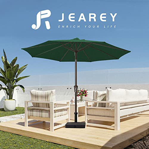 JEAREY 9FT Outdoor Patio Umbrella Outdoor Table Umbrella with Push Button Tilt and Crank, Market Umbrella 8 Sturdy Ribs UV Protection Waterproof for Garden, Deck, Backyard, Pool (Dark Green) - color: Dark Green