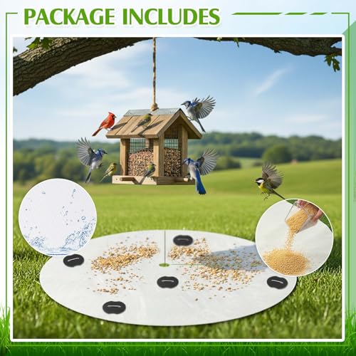 Tinideya 4 Pcs PVC Shepherd's Hook Bird Droppings Mat 47.24" Round Bird Feeder Mat with 8 Ground Spikes Intercepts Birds Droppings Spilled Feed for Protect Lawns Garden