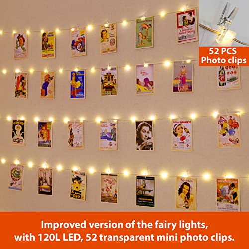 HXWEIYE 120LED Warm White 40Ft Fairy String Light with 52 Clear Clips & 12 Hooks, USB Powered, Waterproof, 8 Modes & Timer, Perfect for Indoor/Outdoor, Bedroom, Party, Wedding Decor - color: Warm White, size: 8 Mode USB Powered-120LEDs