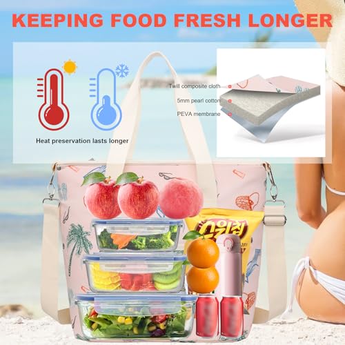 Nanxson 9L/15L/29L Extra Large Insulated Lunch Bag for Women Adult Reusable Leakproof Picnic Lunch Box Freezable Cooler Tote Bag (29L,B-Pink Cocos) - color: B-Pink Cocos, size: 29L