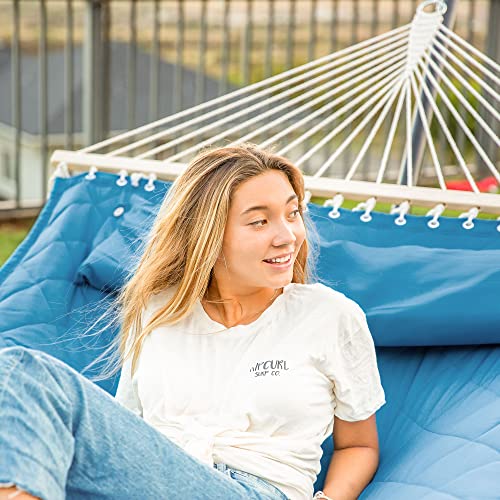 ANOW Double Hammock with 12 Feet Heavy Duty Steel Stand Combo, 2 Person Quilted Hammock with Stand for Outside, 450 LBS Weight Capacity, Blue - color: Blue, size: 2 Person With Stand