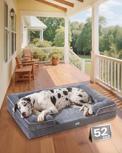 OhGeni Orthopedic Dog Bed Couch Big Cat Sofa for Jumbo Sized Pets with Memory Foam, Machine-Washable Waterproof Removable Cover, Soft Comfortable Fabric, 52-inch (Gray) - color: 01-Gray, size: 52"x41"x9"