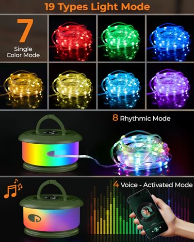 Camping String Lights, Retractable 32.8ft RGB Flash Lamp, Rechargeable Fairy LED Rope Lights Outdoor Waterproof, Portable Hanging Lantern for Outside Tent Patio Awning Garden RV Essentials - color: Green
