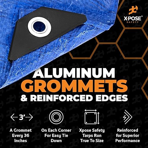 Better Blue Poly Tarp 8' x 15' - Multipurpose Protective Cover - Lightweight, Durable, Waterproof, Weather Proof - 5 Mil Thick Polyethylene - by Xpose Safety - color: Blue, size: 8 Feet X 15 Feet