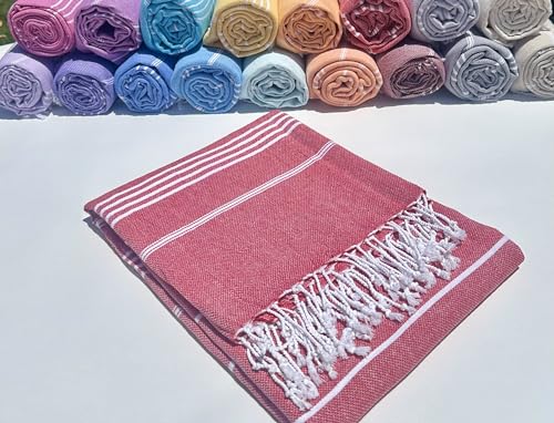 Turkish Beach Towel 100% Organic Cotton Extra Large Oversized (39 x 71 Inches) Quick Dry Sand Free Light Weight Prewashed for Bath Beach Gym Yoga Travel Towel Blanket (Red) - color: Red