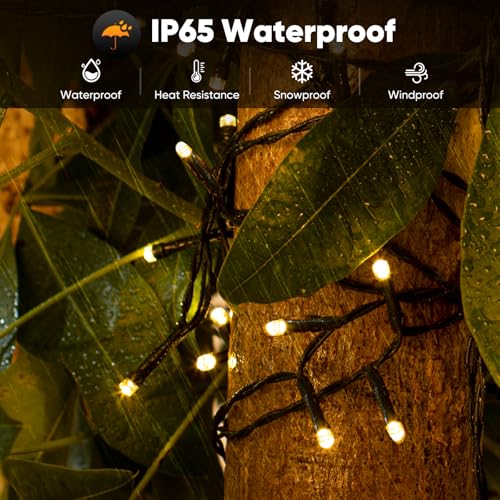 Brightever Solar String Lights for Outside, 46FT 120LED Solar Lights Outdoor Waterproof with 8 Lighting Modes, Christmas Light for Patio, Yard, Tree, Garden, Wedding, Party Decorations, Warm White - color: Warm White, size: 1-Pack（46FT 120LED）
