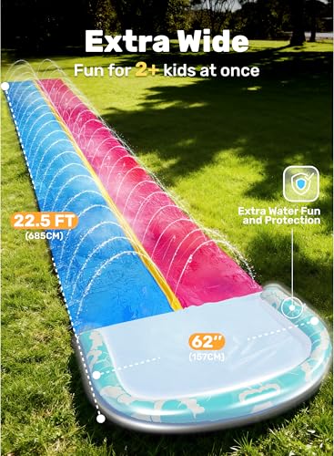 JOYIN 22.5FT Water Slide and 2 Inflatable Boards, Extra Long Heavy Duty Double Lawn Waterslide with Sprinkler for Kids Adults Backyard Summer Water Toy Outdoor Fun, Blue, Pink - color: Blue, Pink, size: 22.5ft