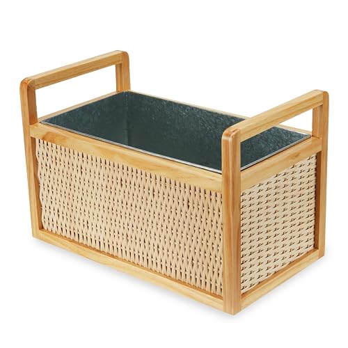 Twine Rattan and Wood Bottle Cooler Basket, Beverage Tubs for Parties, Beverage Chiller Ice Bucket for Drinks with Handles, Holds 8 Wine Bottles or 6.5 Gallons Set of 1 - style: Rattan & Wood