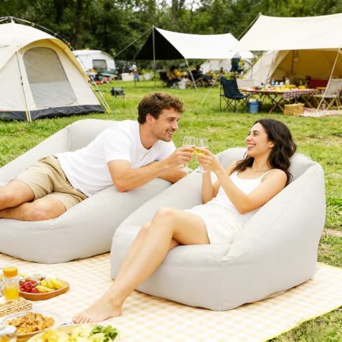 Inflatable Sofa Chair Portable Air Couch Camping Lounger with Air Pump for Home Outdoor Camping Travel (Beige) - color: Beige