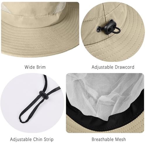 ZOORON Sun Hats for Men Women, Wide Brim Safari Hats UV Protection UPF50+ Waterproof Boonie Hats for Fishing Hiking Camping - color: 1pack-x-beige