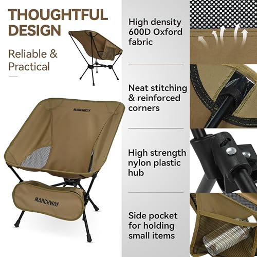 MARCHWAY Lightweight Folding Camping Chair with Spring Lock, Stable Compact Portable for Outdoor Camp, Travel, Beach, Picnic, Festival, Hiking, Backpacking (Lowback Khaki) - color: Lowback Khaki