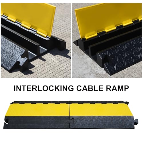 Heavy-Duty Rubber Cable Protector Ramp (1-Pack) - 2-Channel Floor Cord Cover for Driveway, Warehouse, Events - 22,000 lbs Load Capacity - Indoor & Outdoor Use - Cable Speed Bump for Hoses, Cables - color: Large 2-Channel (1-Pack)