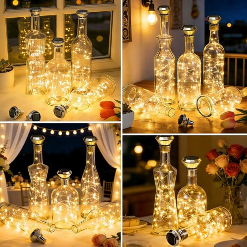 ANGMLN Solar Diamond Shaped Wine Bottle Cork Lights 10 Pack Solar String Fairy Lights Outdoor Waterproof for Wedding Holiday Garden Patio Pathway Bar Concert Indoor Outdoor Decorative (Warm White) - color: Warm White