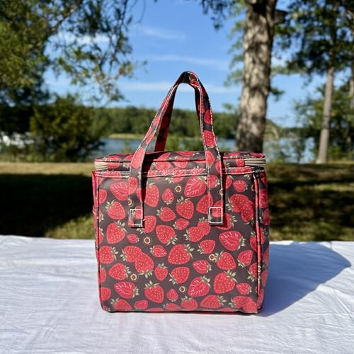 Kwang Min Floral Insulated Lunch Bag for Women,Reusable Lunch Box,Large Cooler for Office,Picnic Outdoors,Premium Quality Waterproof Fabric,Ideal Gift for Outdoors and Work (Chocolate Strawberry) - color: Chocolate Strawberry