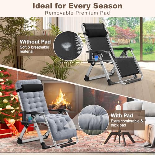 DoCred Comfy Chair, Folding Chair Recliner Chair for Bedroom and Living Room, Folding Reclining Patio Chairs Lounge Chair with Removable Cushion for Indoor Outdoor - color: Grey