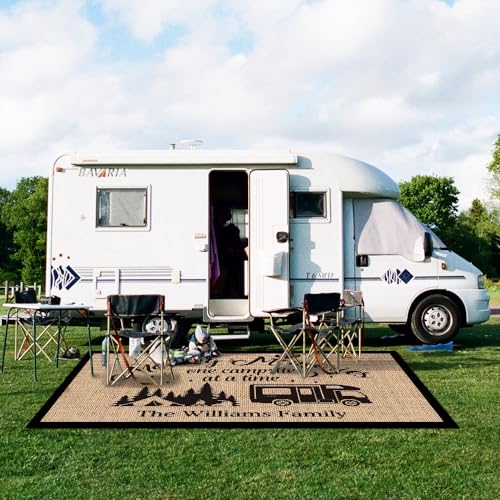 Custom Camping Rug Making Memories RV Trailer Campsite Decor One Campsite at a Time Floor Mat for Outdoors, Patio, Backyard, Picnic, Beach, Camping, 55 x 95 Inch - color: Making Memories, size: 4'7" x 7'11" (Rectangular)