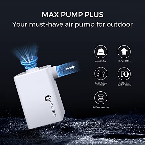 FLEXTAILGEAR Portable Air Pump, Electric Air Mattress Pump, Camping Air Pump with 3600mAh Rechargeable Battery, Quick Inflate Deflate for Pool Floats, Air Bed, Sleeping Pads, Swimming Ring (White)