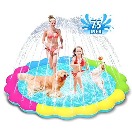 Raxurt Dog Splash Pad, 75in Anti-Slip Dog Pool Splash Pad for Dogs Kids 0.55mm Thickened Durable Bath Pool Pet Summer Outdoor Water Toys Backyard Fountain Play Mat, Colorful - color: Colorful, size: 75in