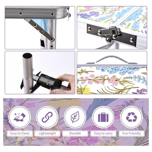 Yriuat Folding Camping Table 3ft Portable Pinic Table Adjustable Height Small Card Table Aluminum Foldable Lightweight with Carry Handle for Outdoor Indoor Hiking Camp BBQ Beach (Blooming Floral) - color: Blooming Floral, size: 35"l X 16"w X 27"h