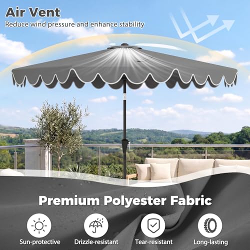 Tangkula 10 FT Patio Umbrella with Base Included, 2-Tiers Outdoor Scalloped Table Umbrella with 2 Sandbags, Tilt Adjustment, Crank, 8 Ribs for Market Backyard Pool Deck Beach Lawn - color: Gray, size: 10 FT